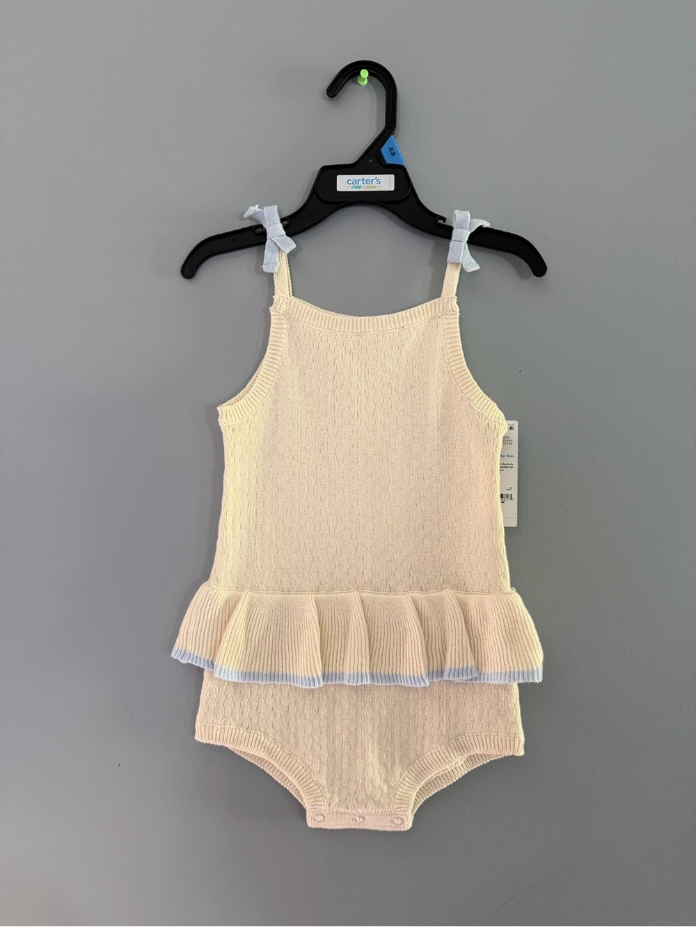 Carter's Cream Knit Ruffle-Trim One-Piece Bodysuit with Blue Accents
